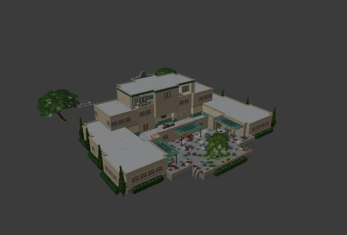 A whole high school, courtyard included